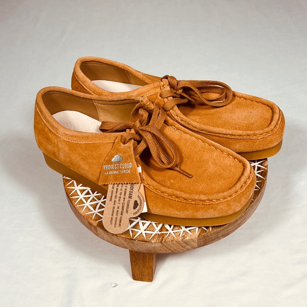 Project Cloud Genuine Suede Wallabee Moccasins Tan Lace Up Shoes Womens‎ 9 NEW